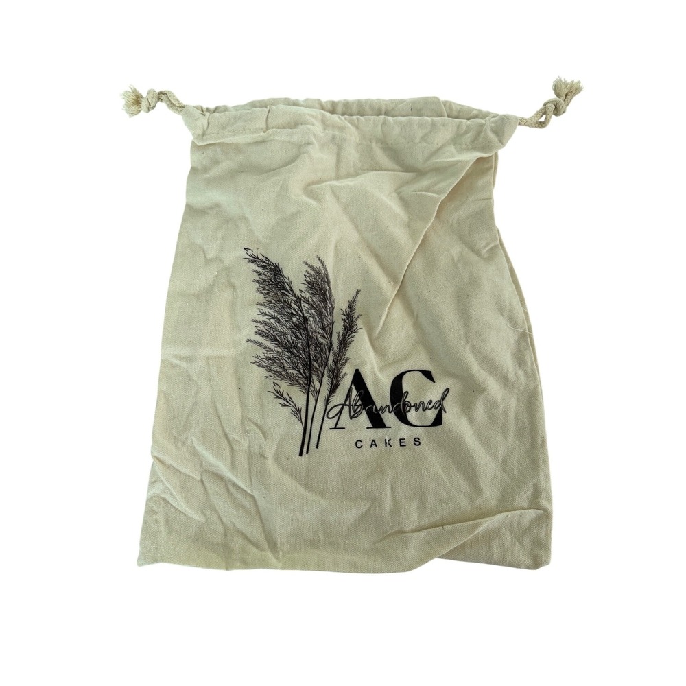 Abandoned Cakes Canvas Drawstring Dust Bag Logo Pouch Cream Botanical Graphic